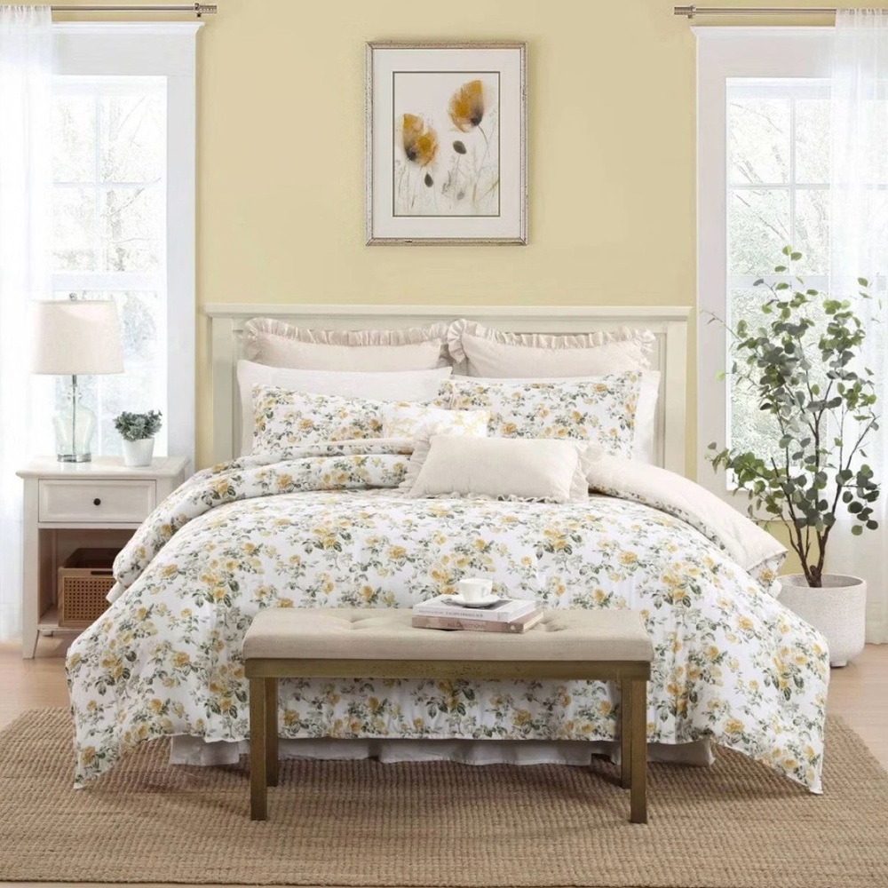 7pc BONUS Comforter Sham Set Laura Ashley Roses Gold Full/Queen